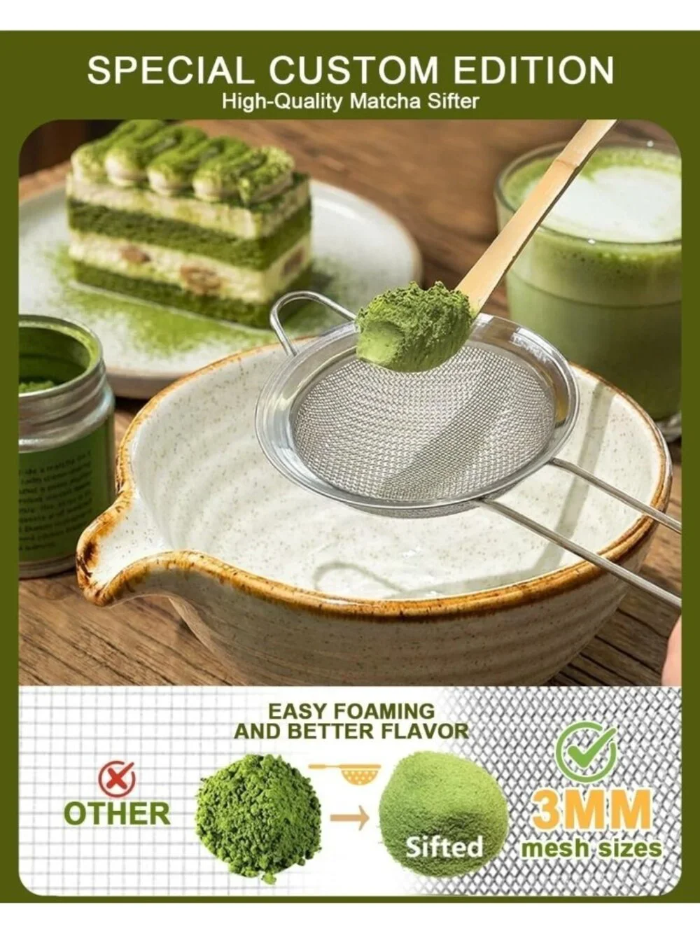VAIHENG Matcha Whisk Set W/ Handmade Ceramic Bowl And Bamboo Whisks Scoop Sifter